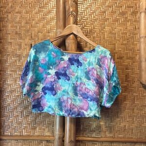 Colorful purple blue Tie-Dye silk cropped Top small